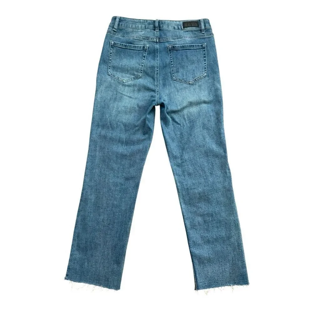 Kenneth Cole High Rise Straight Leg Jeans Blue Button Fly Raw Hem Denim Size 4 - Picture 2 of 8